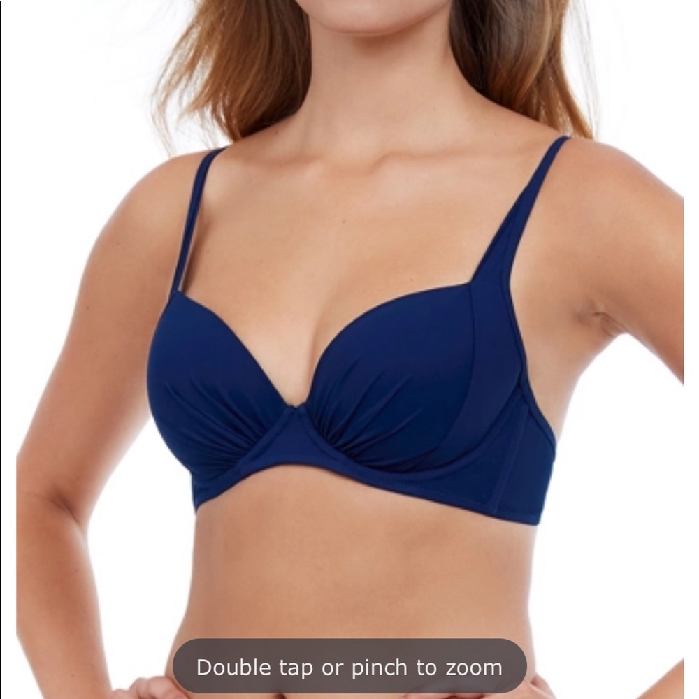NWT Profile By Gottex Swimsuit Bikini Top. Tutti-Frutti Navy D-Cup & Push-Up Bra